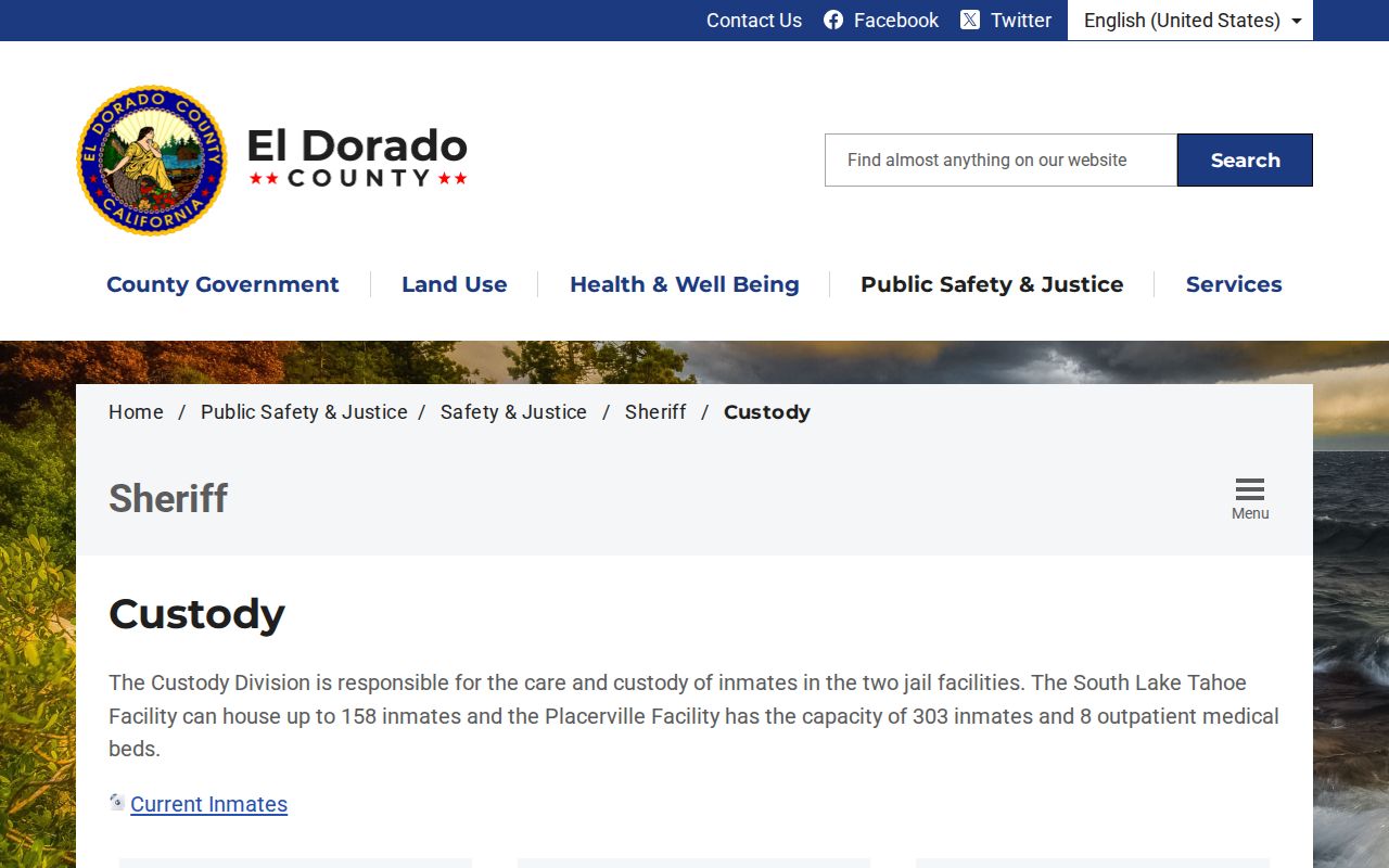 El Dorado County arrest booking facilities and capacities