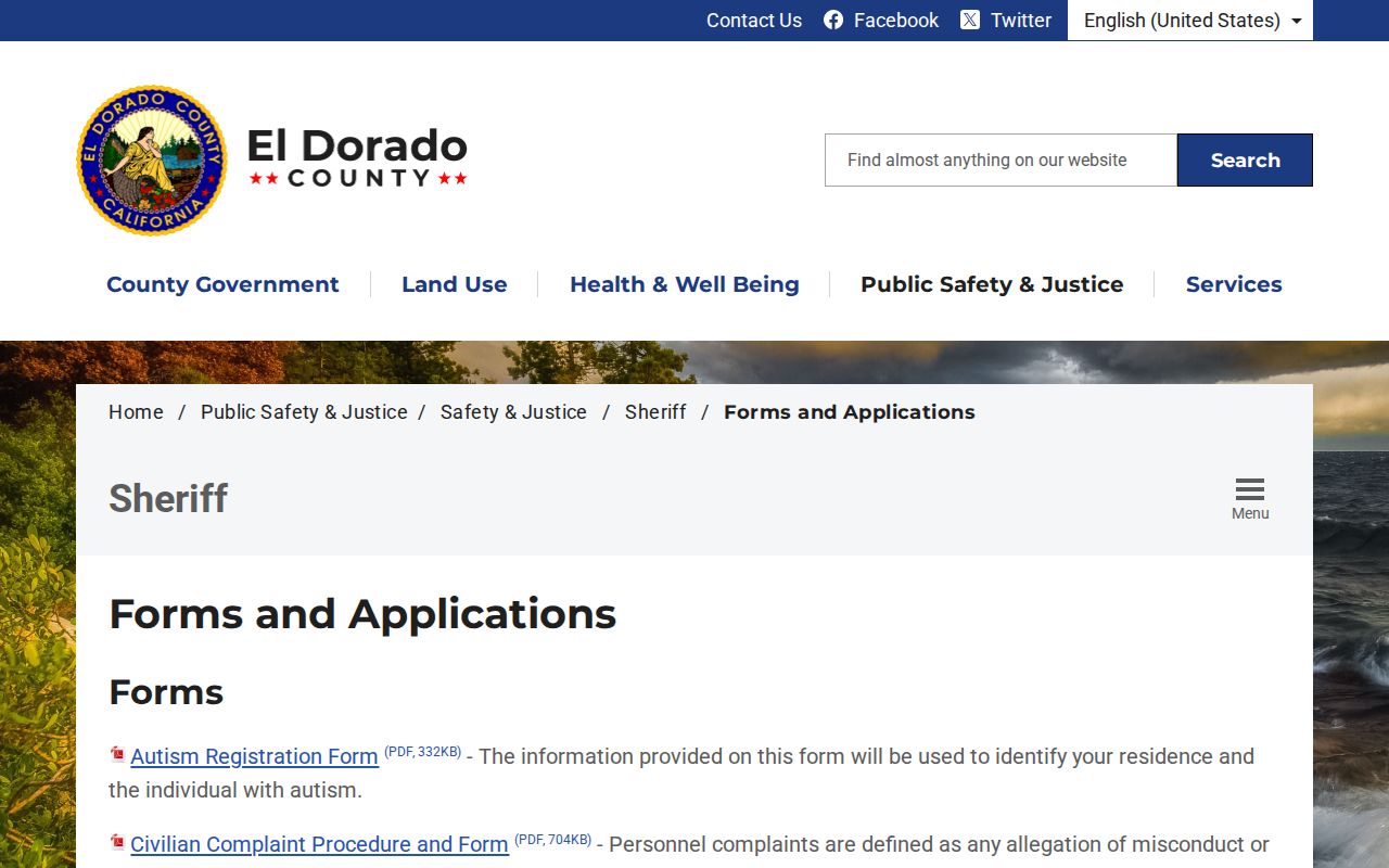El Dorado County arrest history request forms