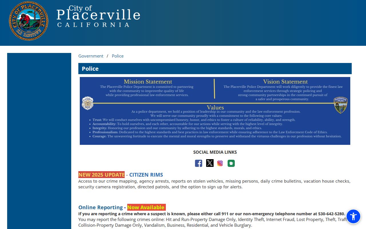 Placerville Police Department criminal records and public tools