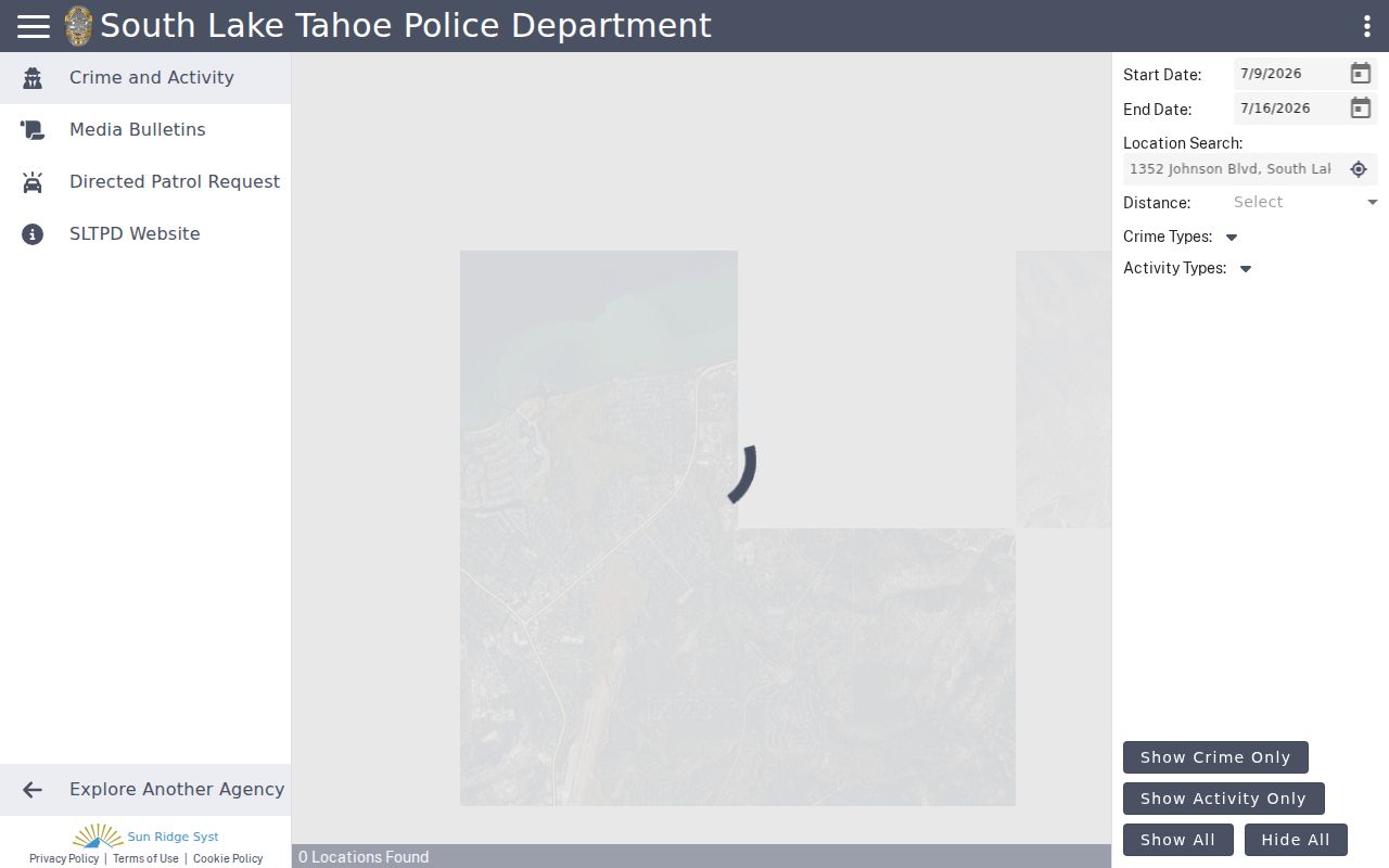 South Lake Tahoe CitizenRIMS calls for service map