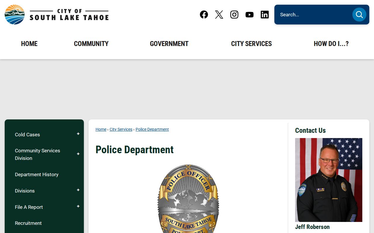 South Lake Tahoe Police Department page describing local service