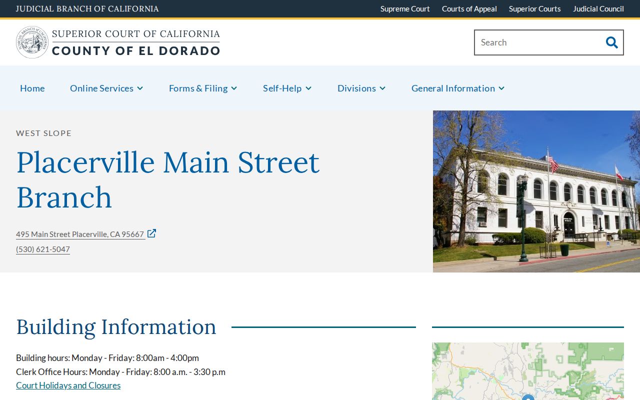 El Dorado County criminal court access at Placerville Main Street Branch