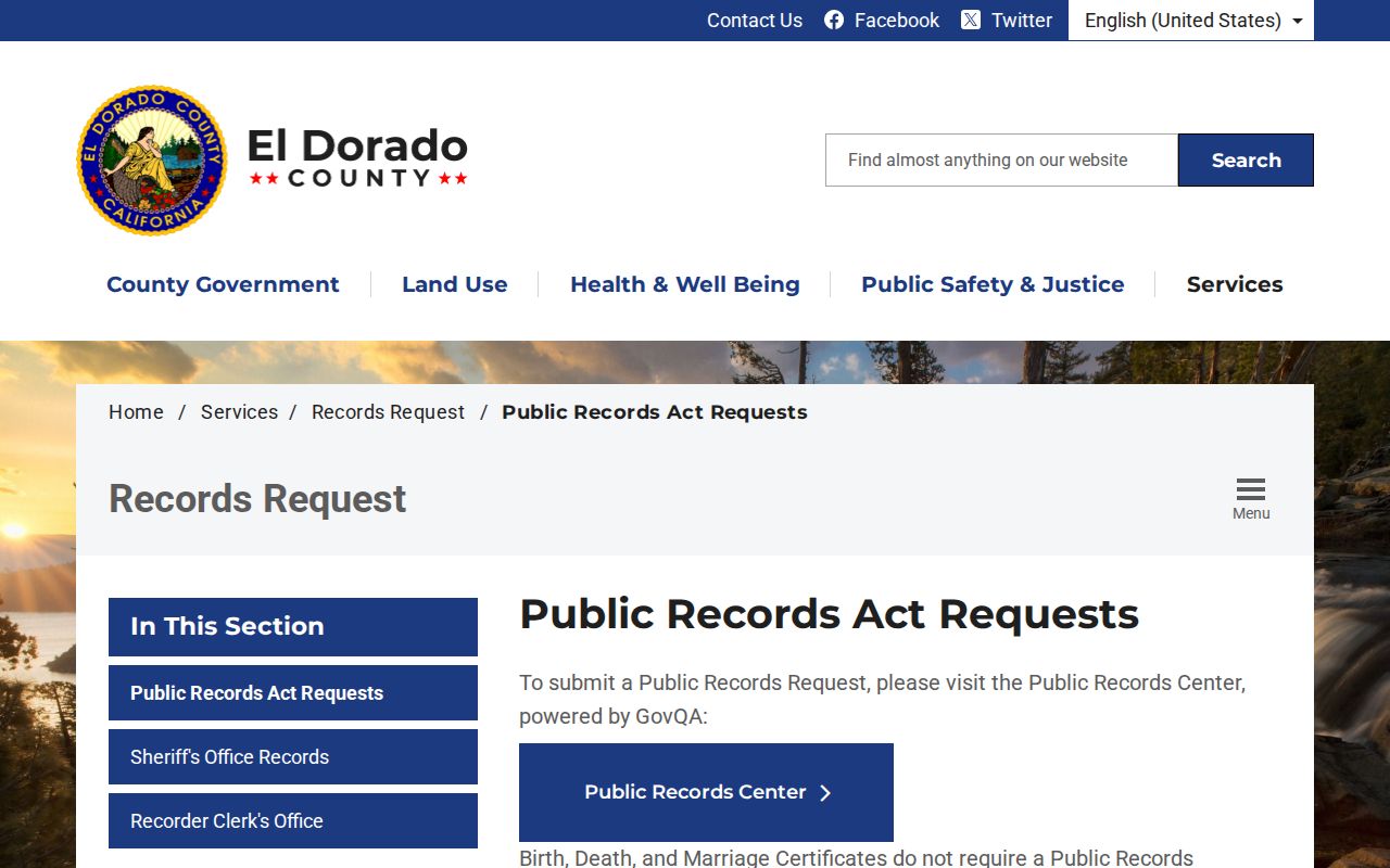 El Dorado County criminal record GovQA request portal