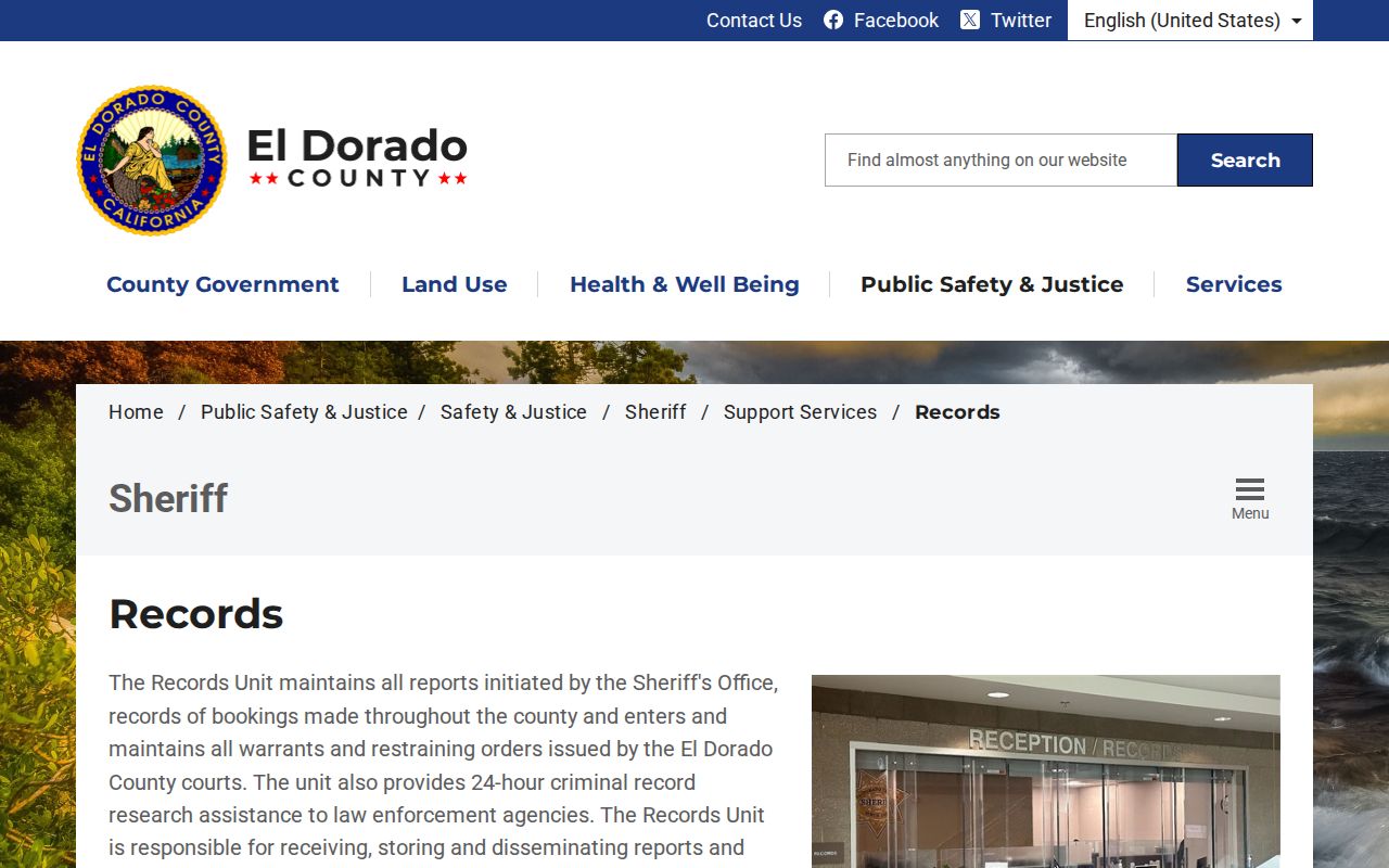 El Dorado County Sheriff criminal history Records Unit services